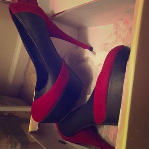 Red and black platform heels.